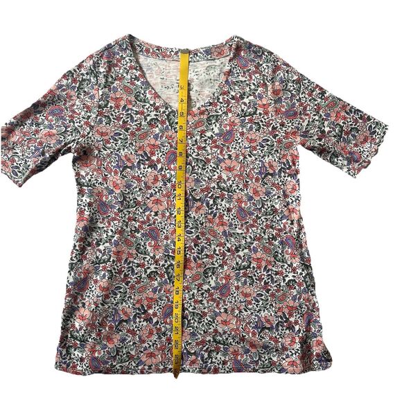 J Jill Womens Top XS Floral Print Pima Slub Elbow Sleeve Tee 100% Cotton Casual - Picture 7 of 8